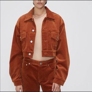 Ganni Corduroy Cropped Jacket in Caramel Café